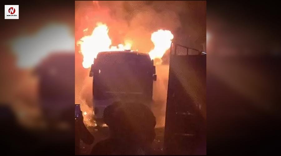 लखनऊ में 41 सीटर बस में लगी भयानक आग, आधे घंटे तक धू-धू कर जली, बचा केवल ढांचा