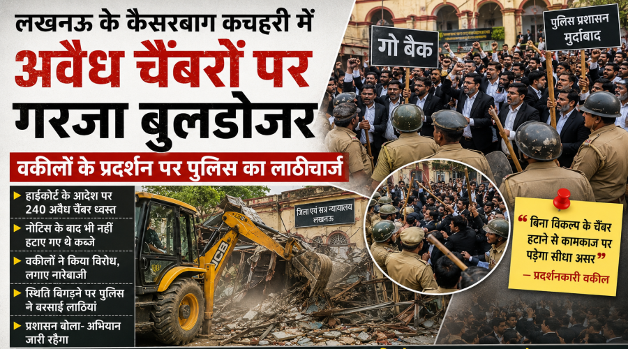 लखनऊ के कैसरबाग में गरजा बुलडोजर, वकीलों के विरोध पर पुलिस ने किया लाठीचार्ज